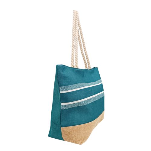 Bolso de playa color aqua con diseño rayado para mujer