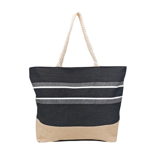 Bolso de playa color negro con diseño rayado para mujer