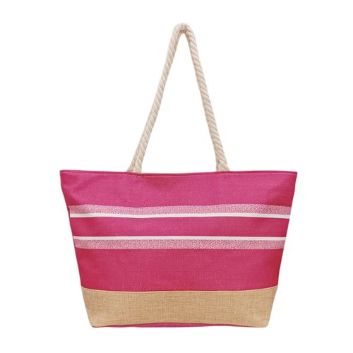 Bolso de playa color rosa con diseño rayado para mujer