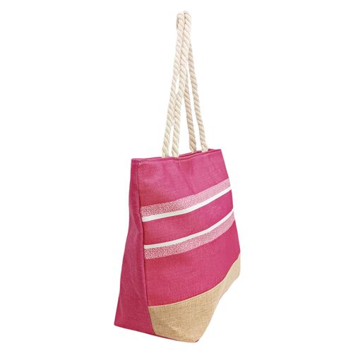 Bolso de playa color rosa con diseño rayado para mujer