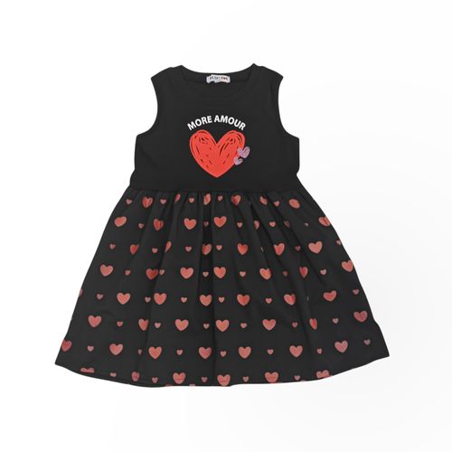 Vestido color negro de cuello redondo desmangado para niña