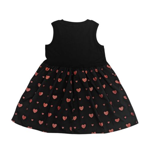 Vestido color negro de cuello redondo desmangado para niña