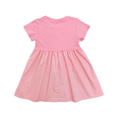 Vestido color rosa de cuello redondo con mangas cortas para niña
