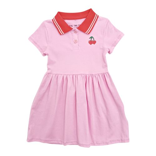 Vestido color rosa con cuello clásico de mangas cortas para niña