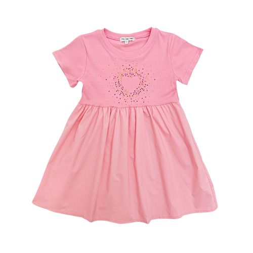 Vestido color rosa de manga corta con detalle de corazón para niña