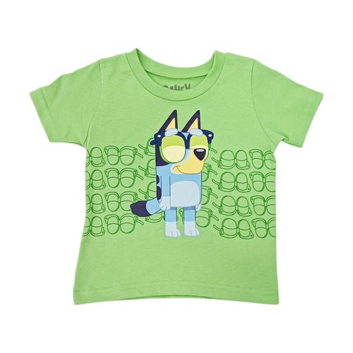 Camiseta color verde de cuello redondo con estampado de Bluey para niño