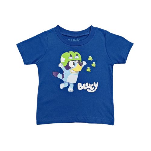 Camiseta color azul de cuello redondo con estampado de Bluey para niño