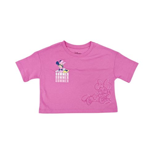 Camiseta crop color rosa con cuello redondo para niña