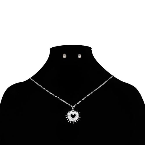 Set de collar y aretes con dije de corazón para mujer