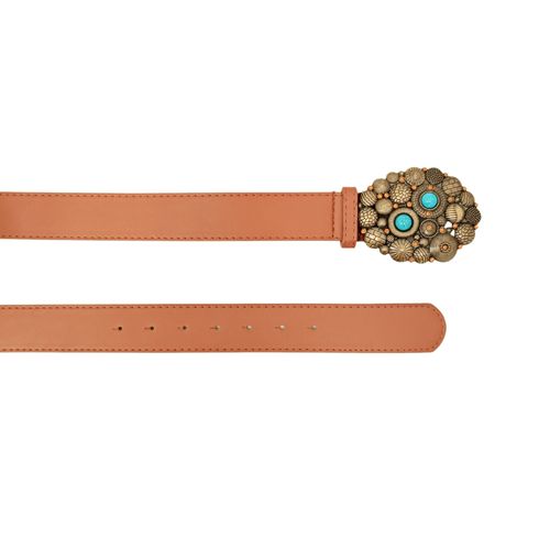 Cincho color beige con diseño de hebilla artesanal para mujer