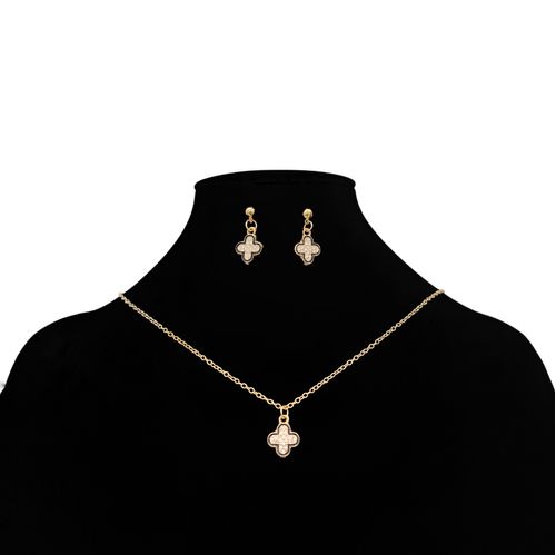 Set de collar y aritos en forma de flor en color dorado para mujer