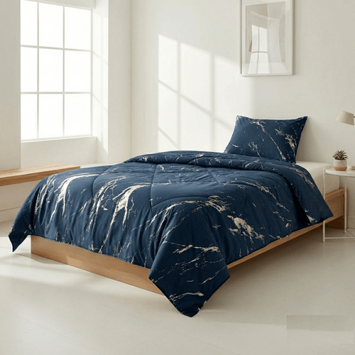 Set de edredón twin 2 piezas azul oscuro marmoleado