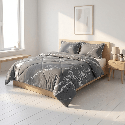 Set de edredón full 3 piezas color gris estampado