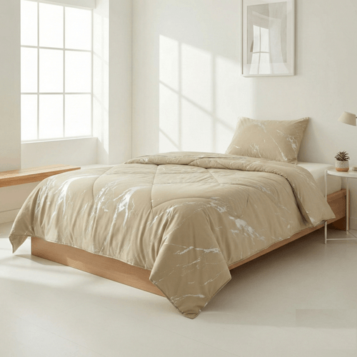 Set de edredón twin 2 piezas beige marmoleado