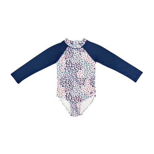 Traje de baño color azul con estilo animal print de mangas largas para niña