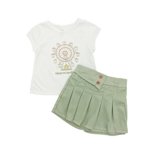 Conjunto de falda short verde con estampado para bebé niña