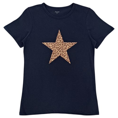 Camiseta de cuello redondo y mangas cortas color azul oscuro para mujer