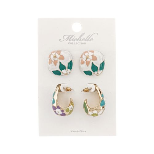 Set de 2 aritos con relieve floral multicolor para mujer