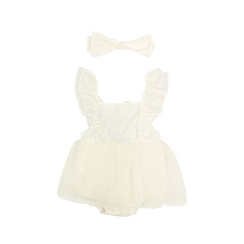 Set de vestido color ivory de tirantes para bebé niña
