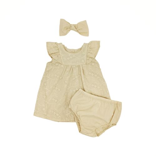 Set de vestido color beige con detalle bordado para bebé niña