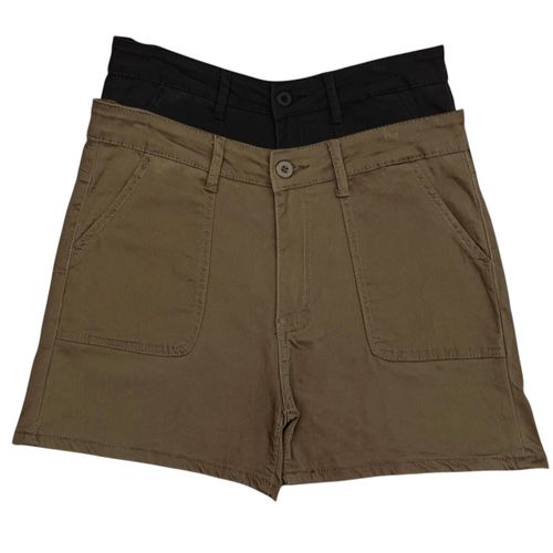 Short twill curvy surtido de color de tiro alto para mujer