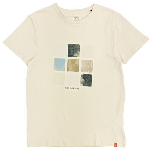 Camiseta color ivory con diseño estampado de mangas cortas para hombre