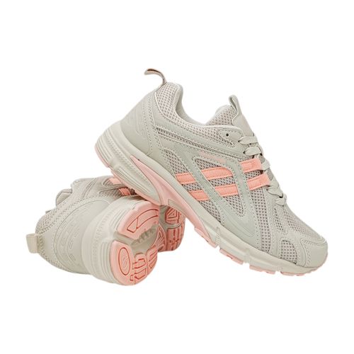 Sneakers OP color gris con detalle rosa para mujer