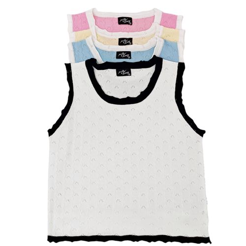 Tank top casual surtido de color de estilo calado para mujer