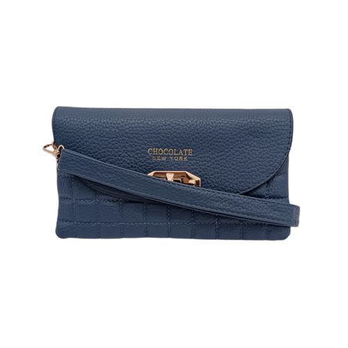Billetera color azul tipo cross body para mujer