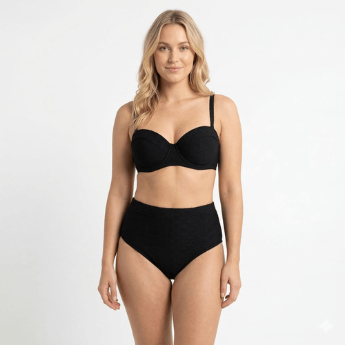 Bikini color negro con detalle calado para mujer