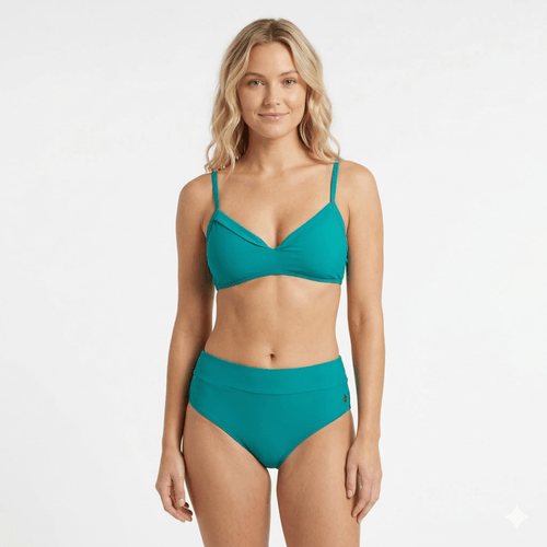 Bikini color aqua con detalle en top y escote en V para mujer