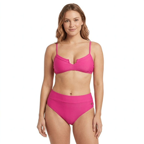 Bikini color fucsia con detalle en top y escote en V para mujer