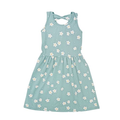 Vestido color aqua de cuello redondo para niña