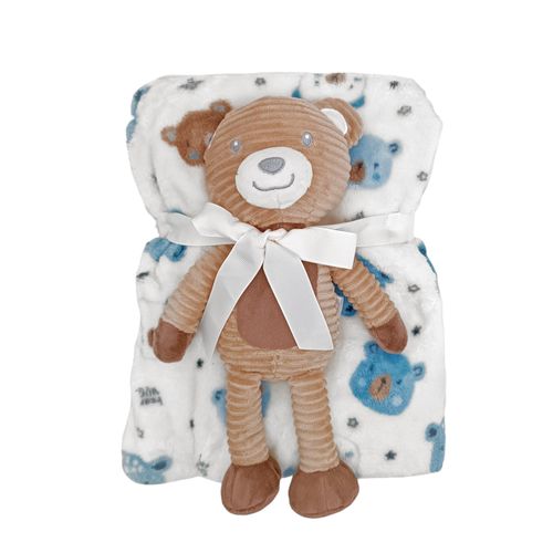 Set de frazada blanca y peluche con diseño de oso para bebé niño