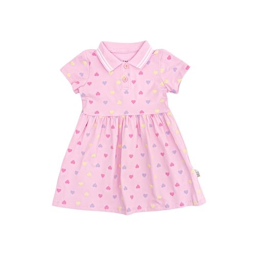 Vestido camisero color rosa de mangas cortas para bebé niña