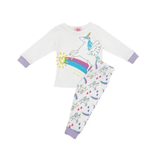 Pijama de pantalón color blanco con estampado para bebé niña