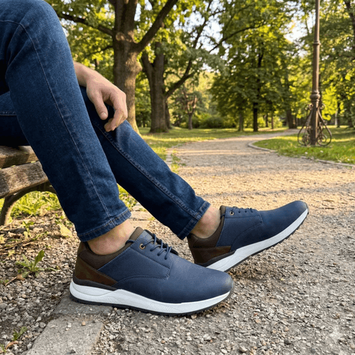 Zapatos casuales en color navy con detalles en café  para hombre