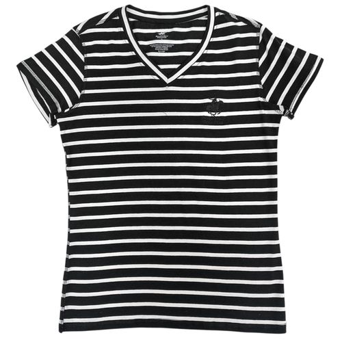 Camiseta rayada en bicolor con escote en V de mangas cortas para mujer