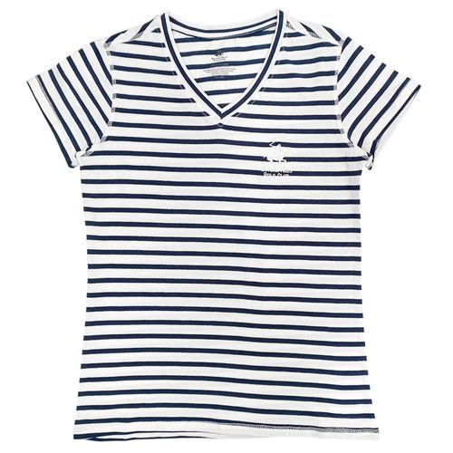 Camiseta rayada color azul con escote en V de mangas cortas para mujer