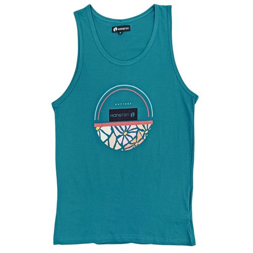Tank top color aqua de cuello redondo desmangada para hombre