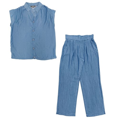 Conjunto de pantalón estilo casual color azul para mujer