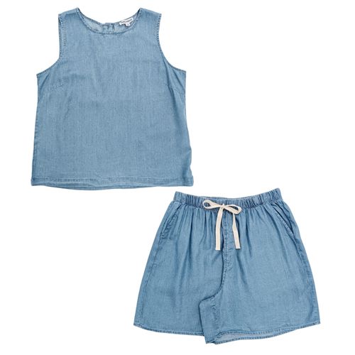 Conjunto de short casual color azul claro tipo denim para mujer