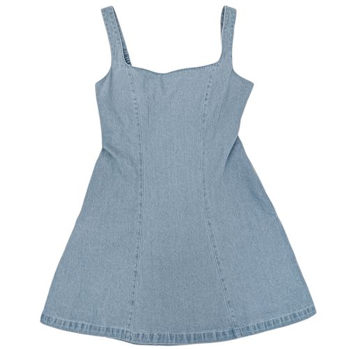Vestido con vuelo color azul denim de tirantes para mujer