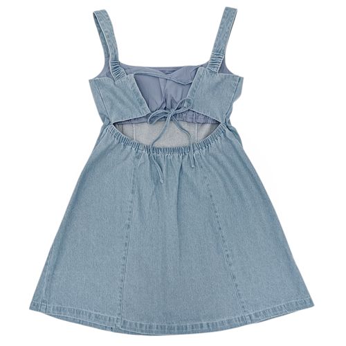 Vestido con vuelo color azul denim de tirantes para mujer