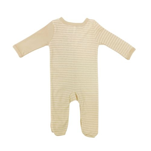 Pijama color beige con diseño bordado de mangas largas con piecitos para bebé niño