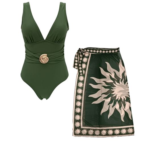 Traje de baño color verde con diseño estampado para mujer