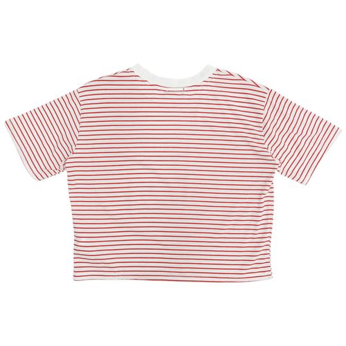 Camiseta color rojo con diseño a rayas de cuello redondo para mujer