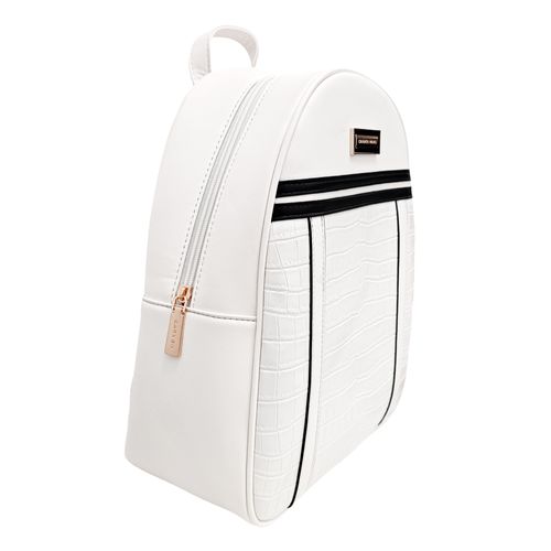 Backpack color blanco diseño con textura y detalle en negro para mujer