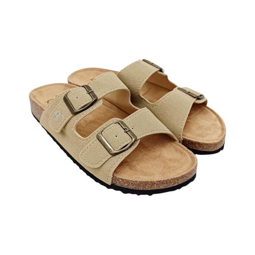 Sandalias casuales color beige con hebilla ajustable para mujer
