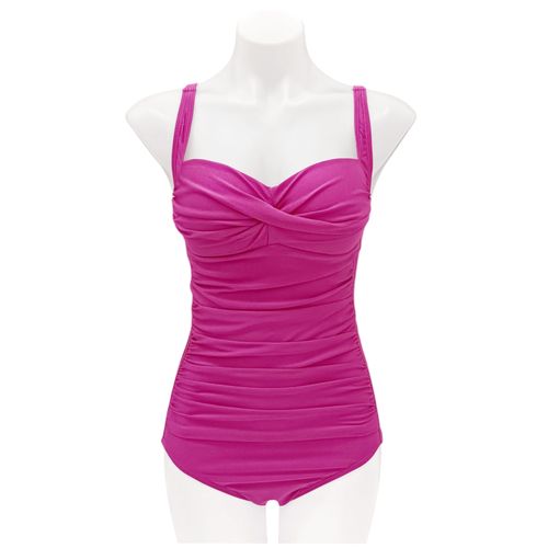 Traje de baño de una pieza color fucsia con detalle para mujer